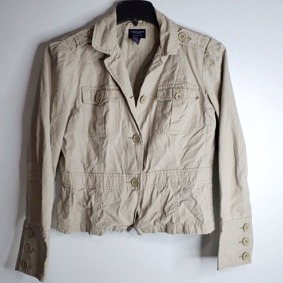 American Eagle Outfitters Jackets & Blazers - American Eagle Cotton Khaki Button Up Jacket Med